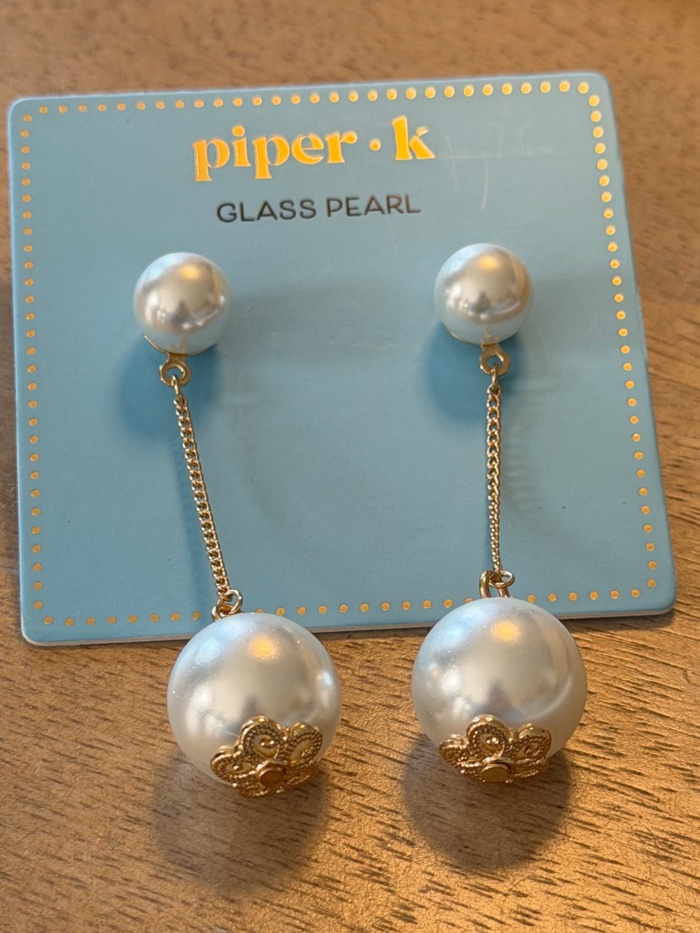 Piper•K Gold & White Glass Pearl Drop Earrings